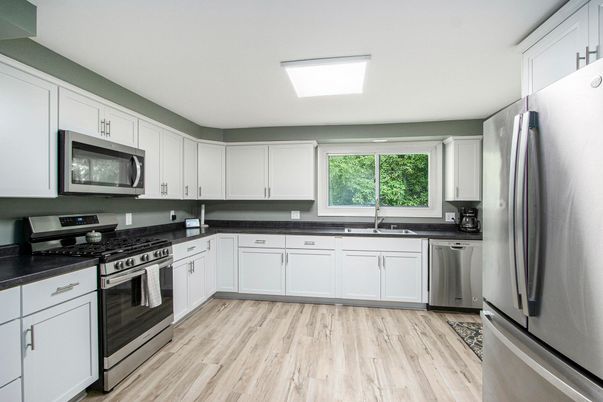 Interior, Kitchen, Stainless Steel Appliances, Wood Texture Flooring