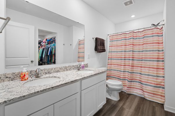 Bathroom, Interior, Recessed Lighting, Wood Texture Flooring