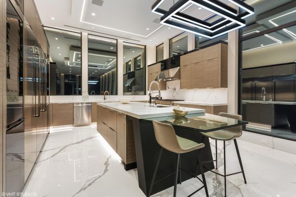 Interior, Kitchen, Marble, Recessed Lighting, Stainless Steel Appliances