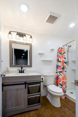 Bathroom, Interior, Recessed Lighting, Wood Texture Flooring