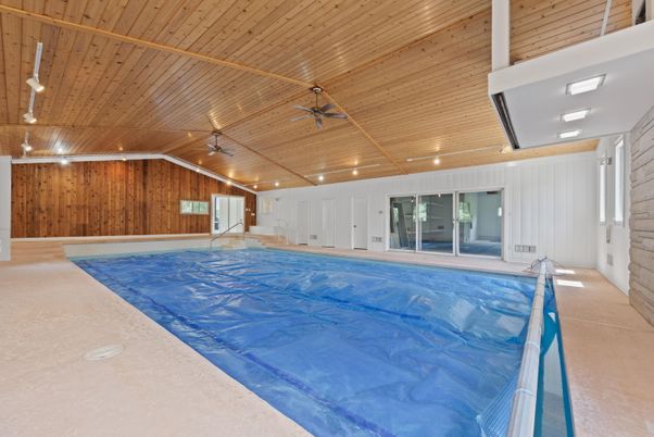 Empty room, Interior, Pendant Lights, Pool, Wooden Ceilings, Wooden Walls