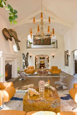 Fireplace, Interior, Living room, Pendant Lights, Wood Texture Flooring