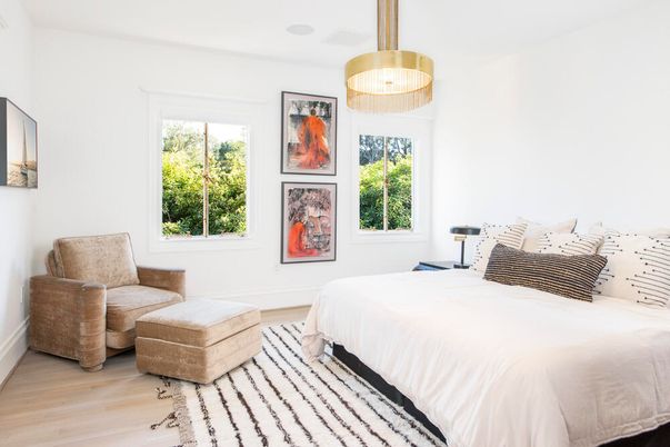 Bedroom, Interior, Pendant Lights, Wood Texture Flooring