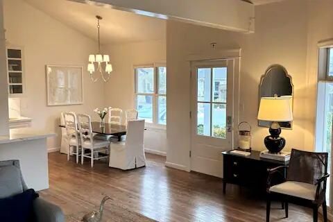 Chandelier, Dining room, Interior, Pendant Lights, Wood Texture Flooring