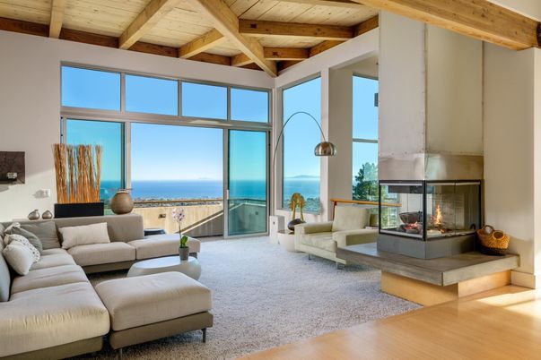 Fireplace, Interior, Living room, Water, Wooden Beams, Wooden Ceilings, Wood Texture Flooring