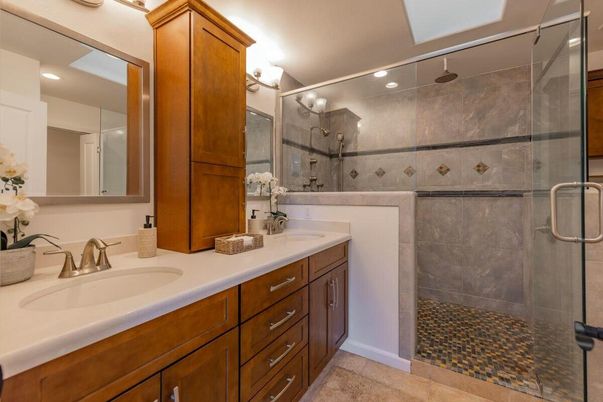 Bathroom, Dual Sink Vanities, Glass Shower, Interior, Recessed Lighting