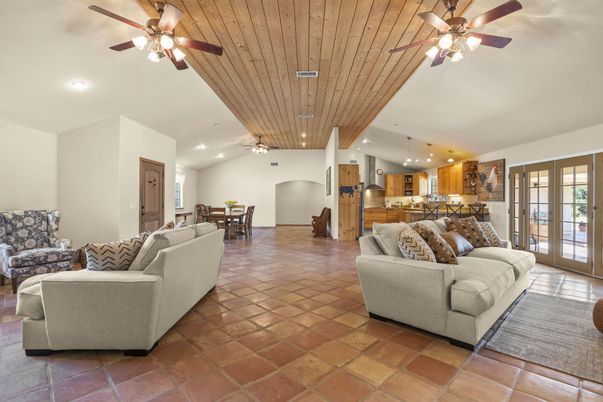 Dining room, Interior, Kitchen, Living room, Recessed Lighting, Wooden Ceilings
