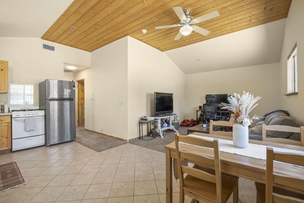 Dining room, Interior, Kitchen, Stainless Steel Appliances, Wooden Ceilings