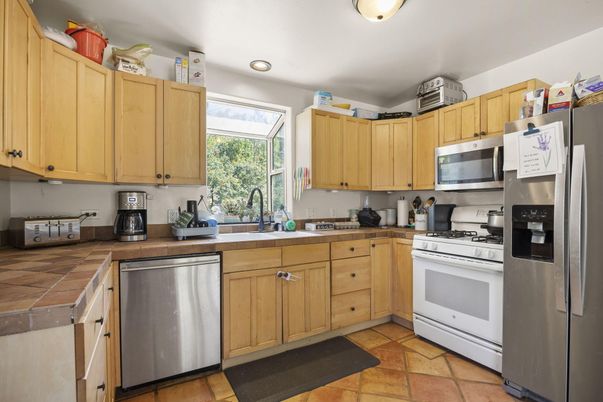 Interior, Kitchen, Recessed Lighting, Stainless Steel Appliances, Tile Countertops