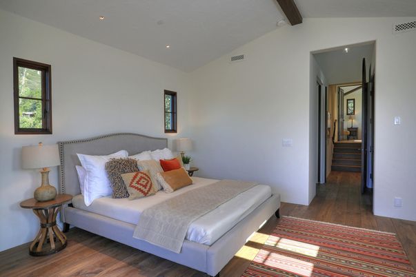 Bedroom, Interior, Recessed Lighting, Wooden Beams, Wood Texture Flooring