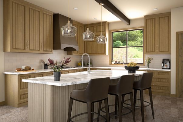 Interior, Kitchen, Pendant Lights, Recessed Lighting, Stainless Steel Appliances, Wooden Beams