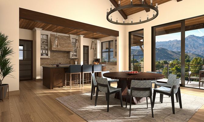 Dining room, Interior, Kitchen, Pendant Lights, Wooden Beams, Wooden Ceilings, Wood Texture Flooring