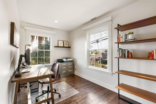 Home Office, Interior, Recessed Lighting, Wood Texture Flooring