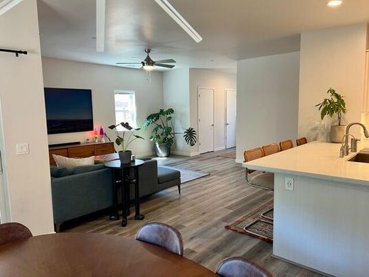 Interior, Kitchen, Living room, Recessed Lighting, Wood Texture Flooring