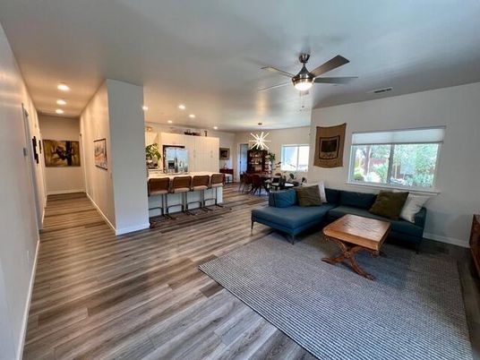Dining room, Interior, Kitchen, Living room, Pendant Lights, Recessed Lighting, Wood Texture Flooring