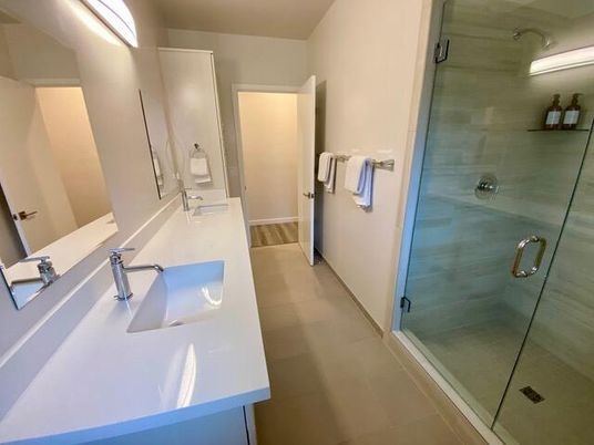Bathroom, Dual Sink Vanities, Glass Shower, Interior
