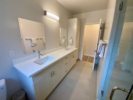 Bathroom, Dual Sink Vanities, Interior, Wood Texture Flooring