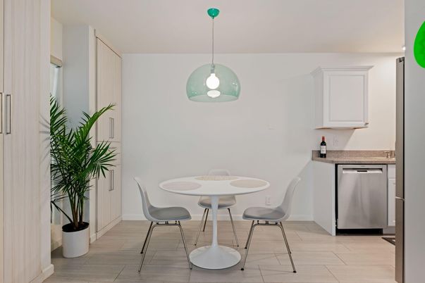 Dining room, Interior, Kitchen, Pendant Lights, Wood Texture Flooring
