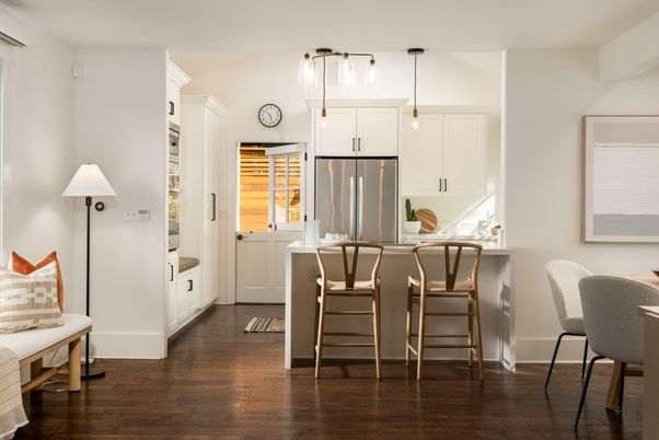 Interior, Kitchen, Pendant Lights, Wood Texture Flooring