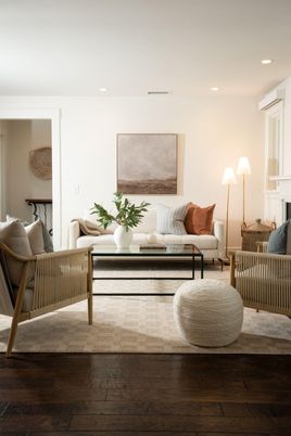 Bedroom, Fireplace, Interior, Living room, Recessed Lighting, Wood Texture Flooring