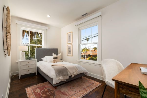 Bedroom, Home Office, Interior, Recessed Lighting, Wood Texture Flooring