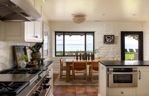 Dining room, Interior, Kitchen, Recessed Lighting, Stainless Steel Appliances, Stone Walls