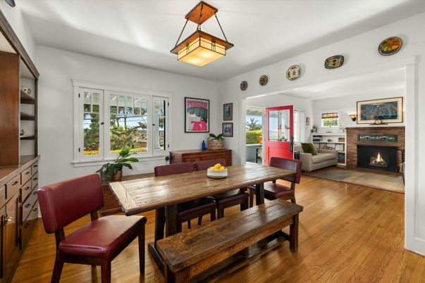 Dining room, Fireplace, Interior, Wood Texture Flooring