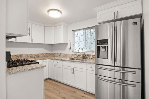 Interior, Kitchen, Stainless Steel Appliances, Wood Texture Flooring