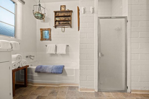 Bathroom, Interior, Pendant Lights, Stone Walls