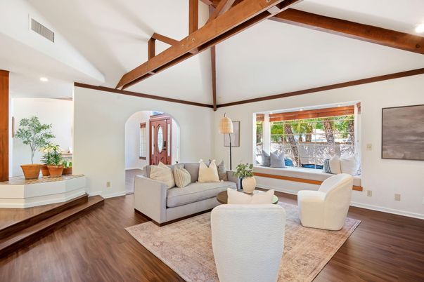 Interior, Living room, Recessed Lighting, Wooden Beams, Wood Texture Flooring