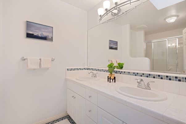 Bathroom, Dual Sink Vanities, Glass Shower, Interior, Tile Countertops