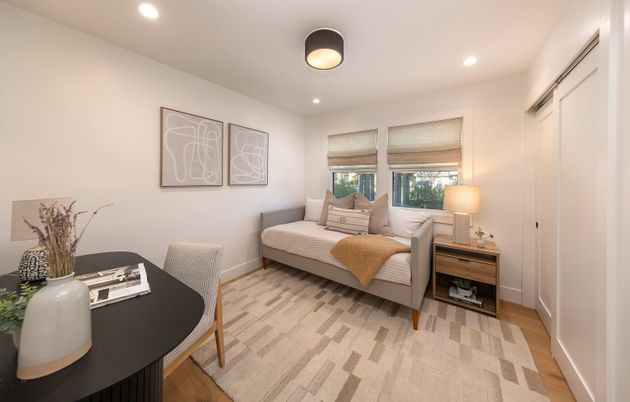 Bedroom, Home Office, Interior, Recessed Lighting, Wood Texture Flooring