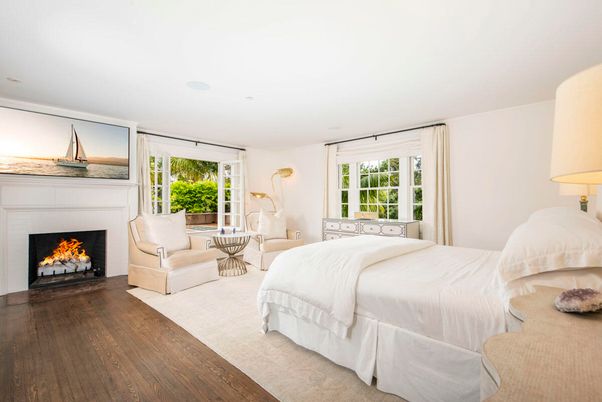 Bedroom, Fireplace, Interior, Wood Texture Flooring