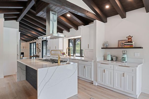 Interior, Kitchen, Recessed Lighting, Stainless Steel Appliances, Wooden Beams, Wooden Ceilings, Wood Texture Flooring