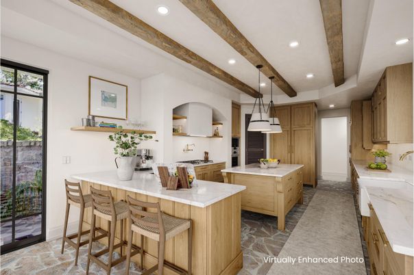 Interior, Kitchen, Pendant Lights, Recessed Lighting, Wooden Beams