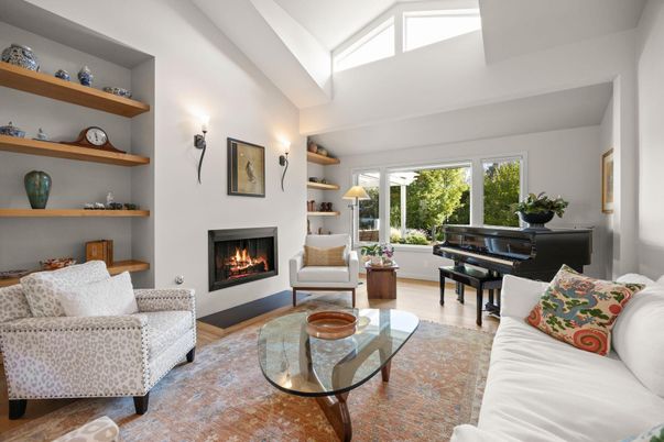 Fireplace, Interior, Living room, Piano, Wood Texture Flooring