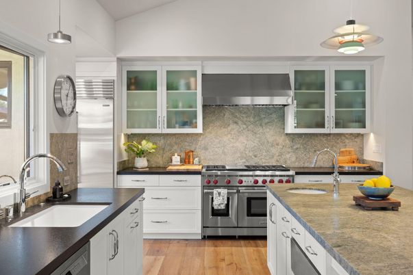 Interior, Kitchen, Pendant Lights, Stainless Steel Appliances, Wood Texture Flooring