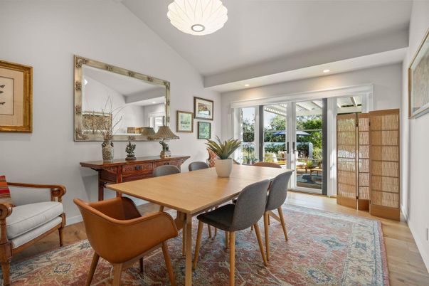 Dining room, Interior, Recessed Lighting, Wood Texture Flooring