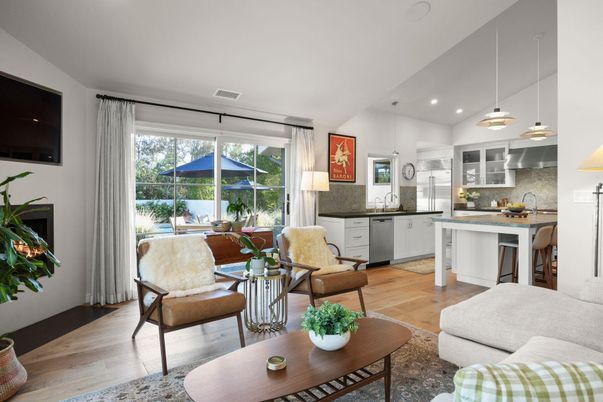 Interior, Kitchen, Living room, Pendant Lights, Recessed Lighting, Stainless Steel Appliances, Wood Texture Flooring