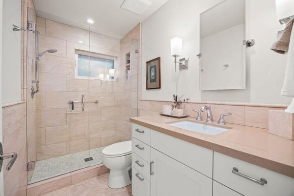 Bathroom, Glass Shower, Interior, Recessed Lighting