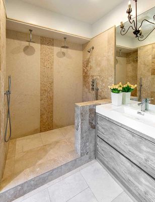 Bathroom, Dual Sink Vanities, Glass Shower, Interior, Recessed Lighting