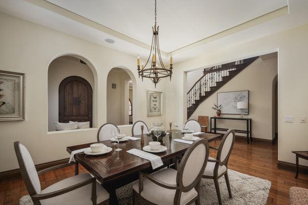 Chandelier, Dining room, Interior, Pendant Lights, Wood Texture Flooring