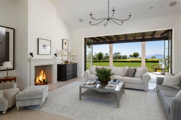 Chandelier, Fireplace, Interior, Living room