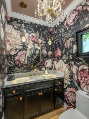 Bathroom, Chandelier, Interior, Wood Texture Flooring