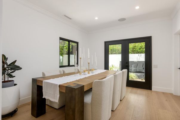 Dining room, Interior, Recessed Lighting, Wood Texture Flooring
