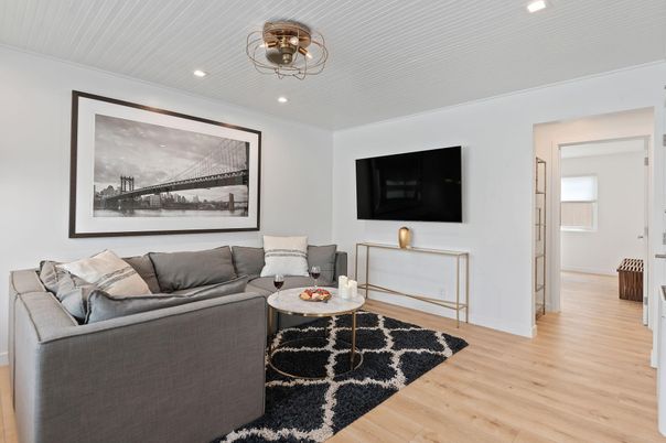 Interior, Living room, Recessed Lighting, Wood Texture Flooring