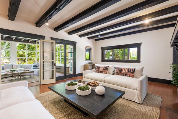 Interior, Living room, Recessed Lighting, Wooden Beams, Wood Texture Flooring