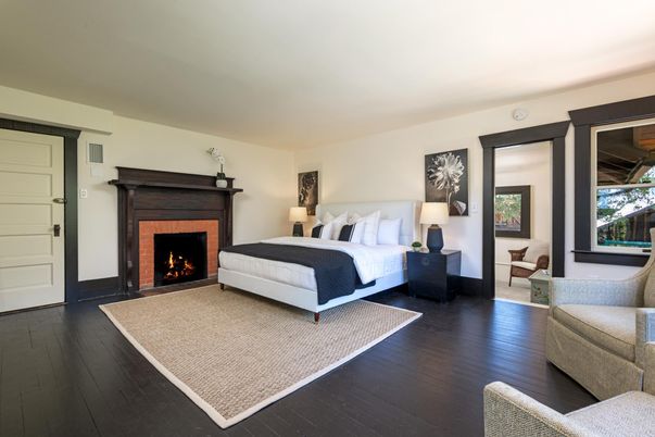 Bedroom, Fireplace, Interior, Wood Texture Flooring