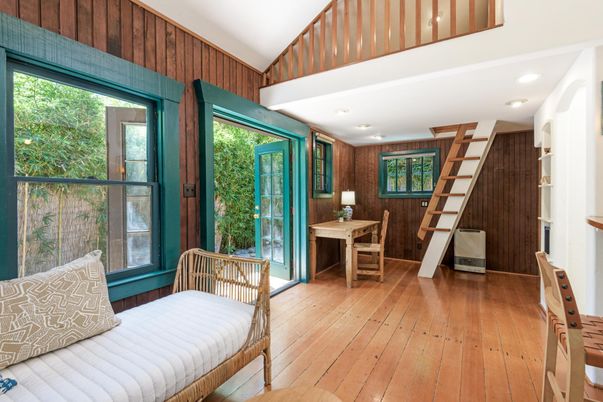 Bedroom, Interior, Recessed Lighting, Wood Texture Flooring, Wooden Walls
