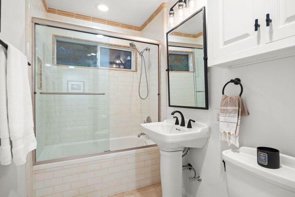 Bathroom, Glass Shower, Interior, Recessed Lighting